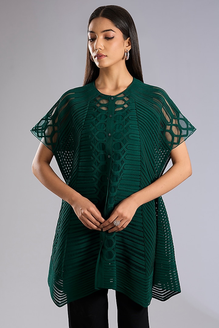 Emerald Green Tulle Asymmetrical Top With Inner by Rohit Gandhi & Rahul Khanna at Pernia's Pop Up Shop