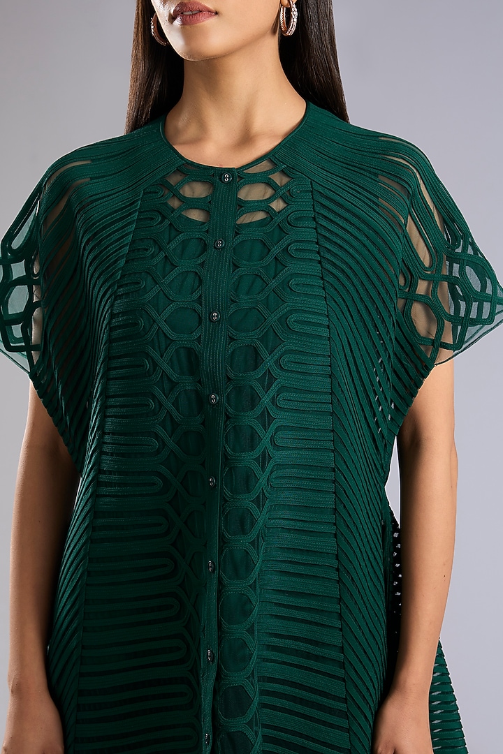 Emerald Green Tulle Asymmetrical Top With Inner by Rohit Gandhi & Rahul Khanna at Pernia's Pop Up Shop
