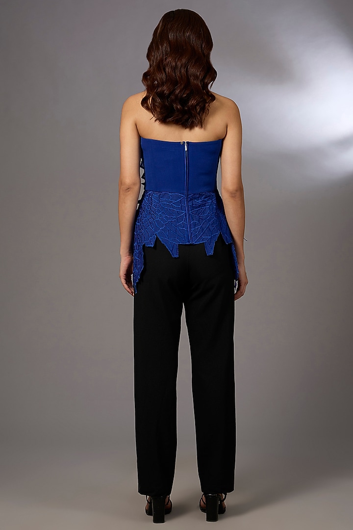 Electric Blue Nylon 3D Embroidered Strapless Top by Rohit Gandhi & Rahul Khanna at Pernia's Pop Up Shop