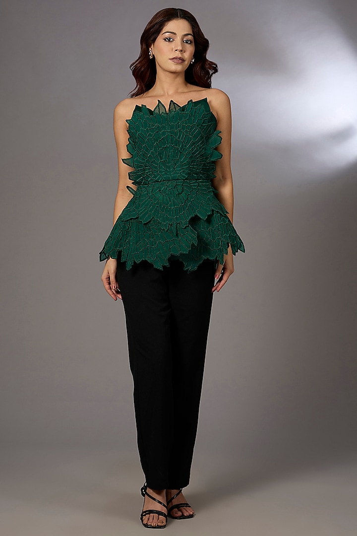 Emerald Nylon 3D Embroidered Strapless Top by Rohit Gandhi & Rahul Khanna at Pernia's Pop Up Shop