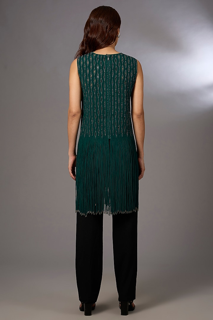 Emerald Crepe Sleeveless Top by Rohit Gandhi & Rahul Khanna at Pernia's Pop Up Shop