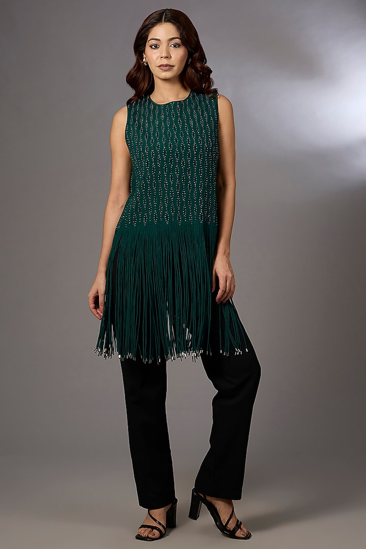 Emerald Crepe Sleeveless Top by Rohit Gandhi & Rahul Khanna at Pernia's Pop Up Shop