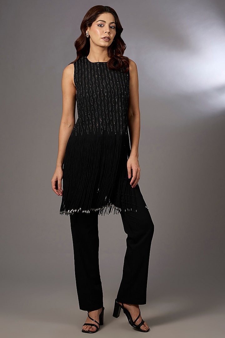 Black Crepe Sleeveless Top by Rohit Gandhi & Rahul Khanna at Pernia's Pop Up Shop