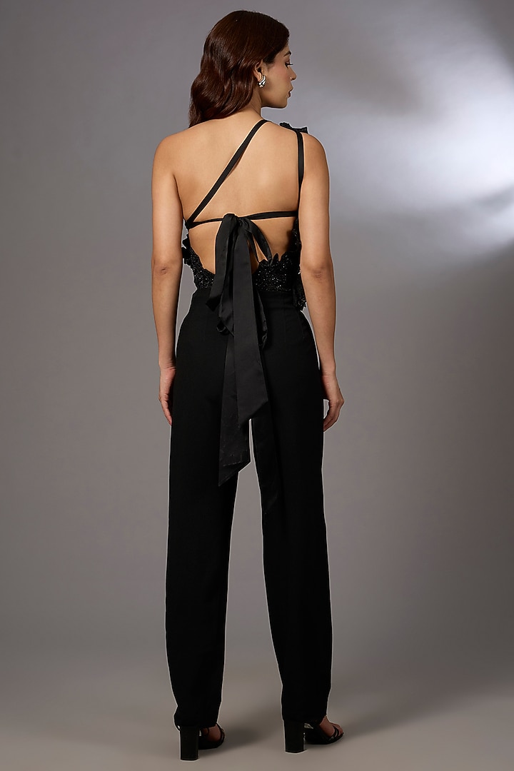 Black Lurex Floral Embroidered Bustier by Rohit Gandhi & Rahul Khanna at Pernia's Pop Up Shop