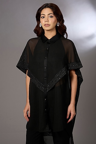 Black Mesh Top by Rohit Gandhi & Rahul Khanna