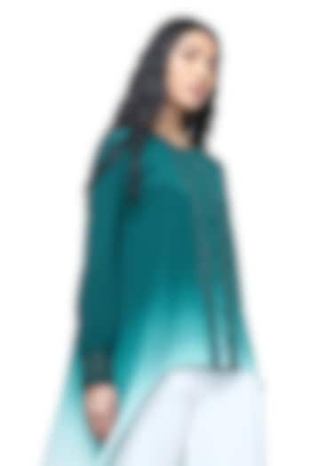Emerald Green Ombre Viscose Crepe Top by Rohit Gandhi & Rahul Khanna at Pernia's Pop Up Shop