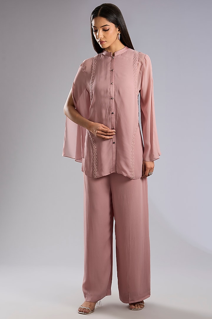 Swiss Rose Pink Georgette Embroidered Co-Ord Set by Rohit Gandhi & Rahul Khanna at Pernia's Pop Up Shop