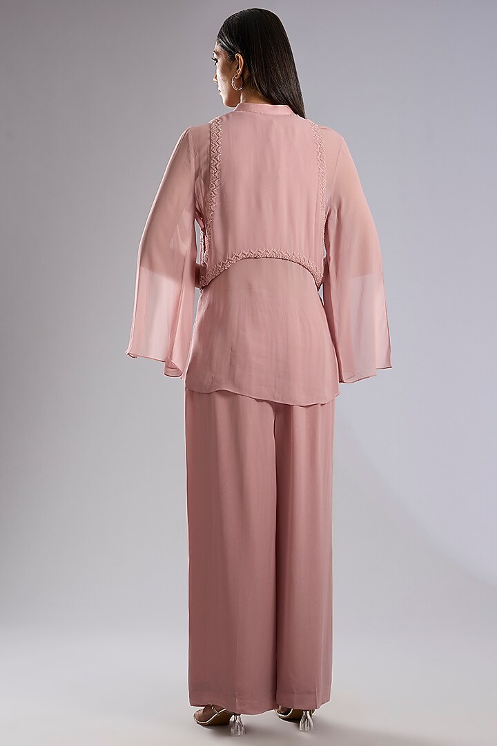 Swiss Rose Pink Georgette Embroidered Co-Ord Set by Rohit Gandhi & Rahul Khanna at Pernia's Pop Up Shop