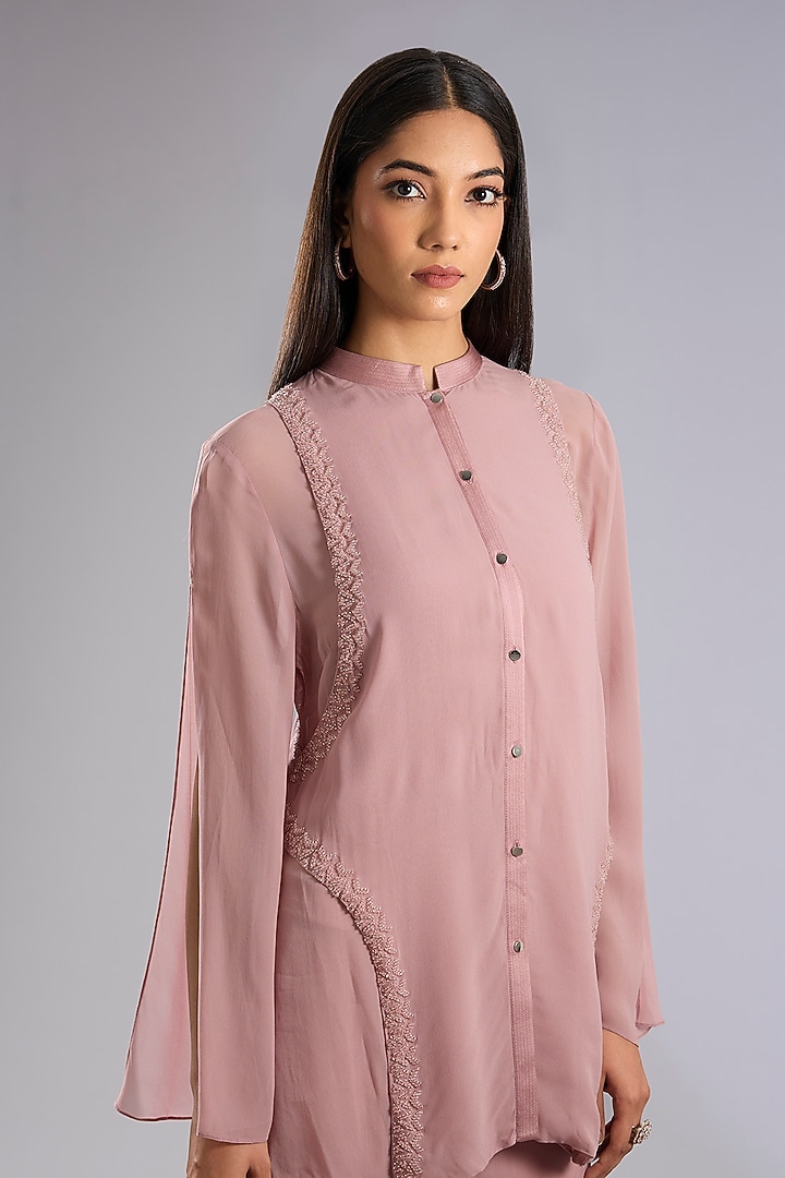 Swiss Rose Pink Georgette Embroidered Co-Ord Set by Rohit Gandhi & Rahul Khanna at Pernia's Pop Up Shop