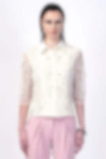 Ivory Tulle Hand Embroidered Top by Rohit Gandhi & Rahul Khanna at Pernia's Pop Up Shop