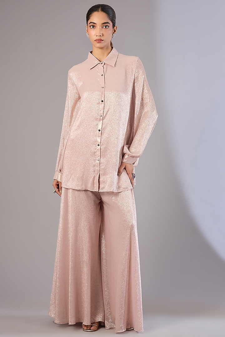 Pink Foil Chiffon Shirt by Rohit Gandhi & Rahul Khanna at Pernia's Pop Up Shop
