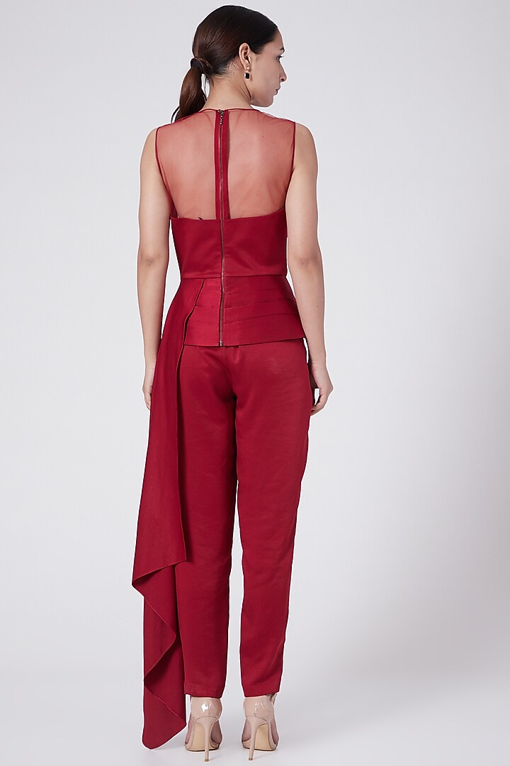 Red Asymmetrical Draped Top by Rohit Gandhi & Rahul Khanna at Pernia's Pop Up Shop