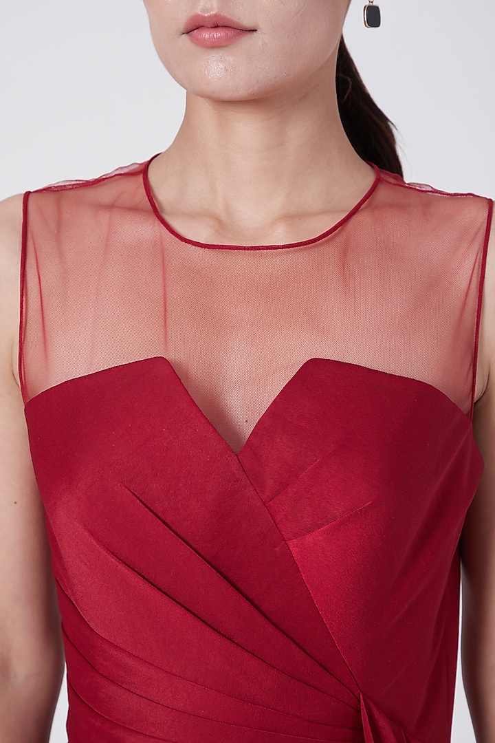 Red Asymmetrical Draped Top by Rohit Gandhi & Rahul Khanna at Pernia's Pop Up Shop