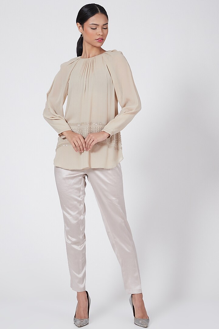 Beige Embroidered Top by Rohit Gandhi & Rahul Khanna