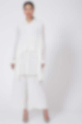 White Asymmetrical Button-Up Shirt by Rohit Gandhi & Rahul Khanna