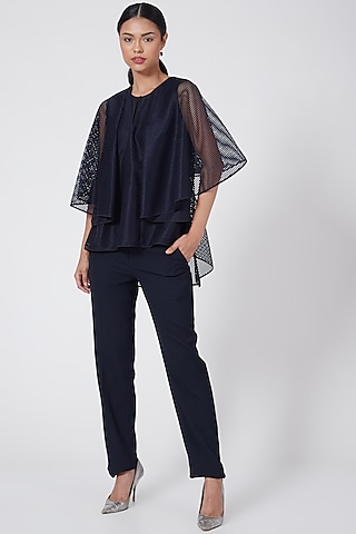 Navy Blue Flared Top by Rohit Gandhi & Rahul Khanna