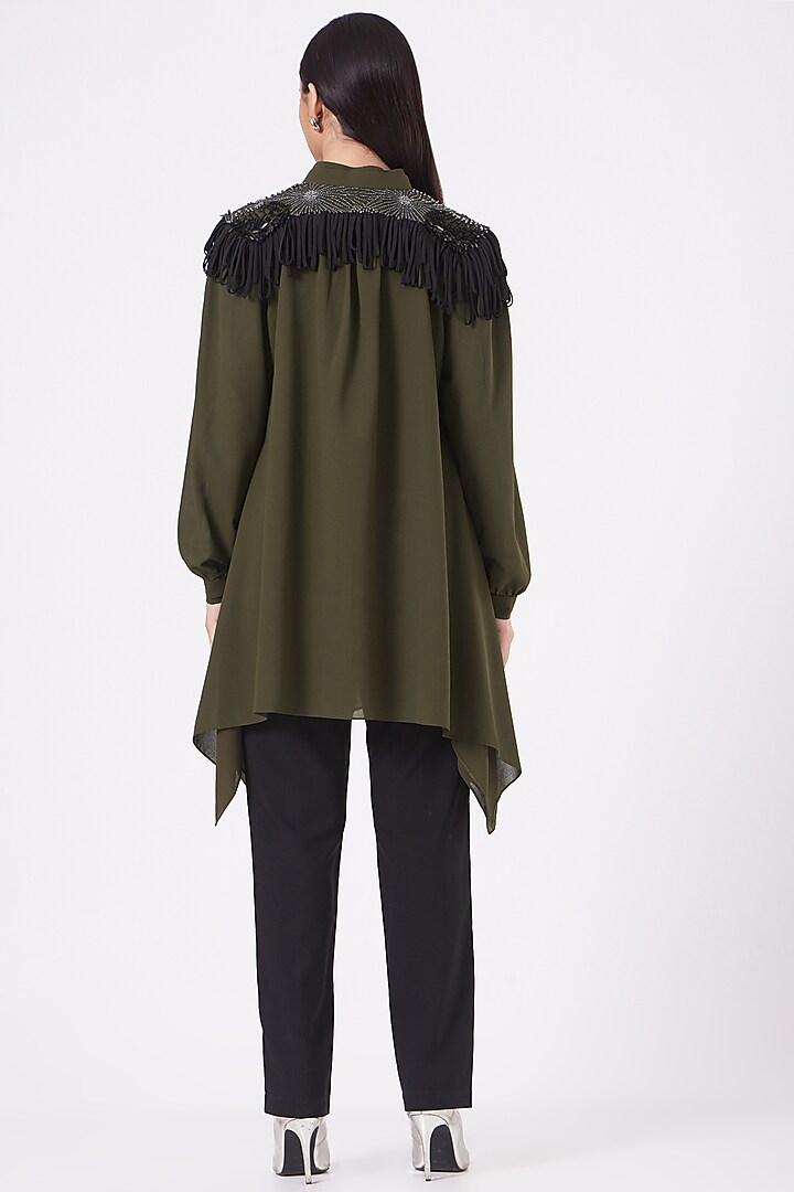 Olive Green Embroidered Top by Rohit Gandhi & Rahul Khanna at Pernia's Pop Up Shop