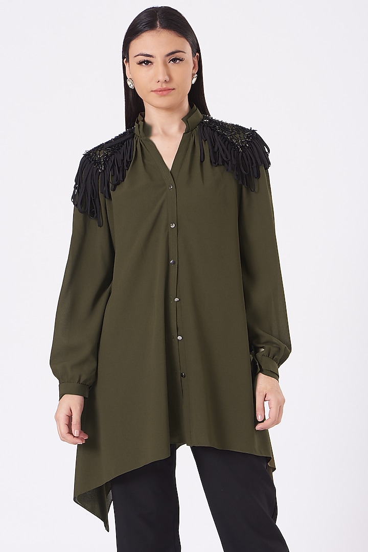 Olive Green Embroidered Top by Rohit Gandhi & Rahul Khanna at Pernia's Pop Up Shop