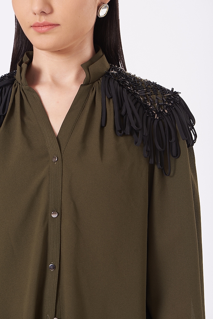 Olive Green Embroidered Top by Rohit Gandhi & Rahul Khanna at Pernia's Pop Up Shop