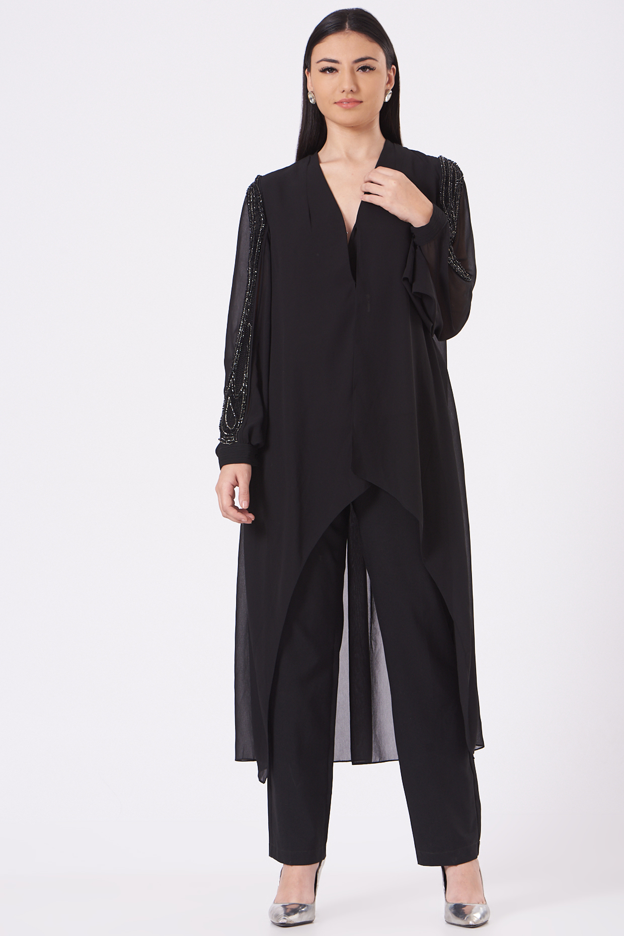 Black Embroidered Tunic Jacket by Rohit Gandhi & Rahul Khanna at Pernia's Pop Up Shop