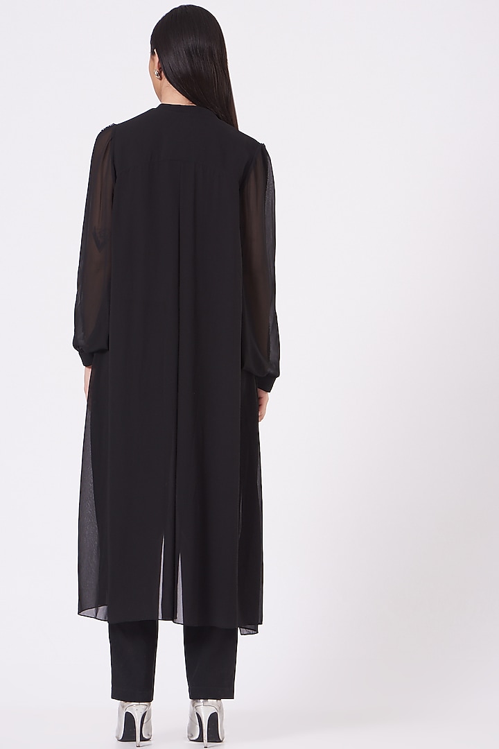 Black Embroidered Tunic Jacket by Rohit Gandhi & Rahul Khanna at Pernia's Pop Up Shop
