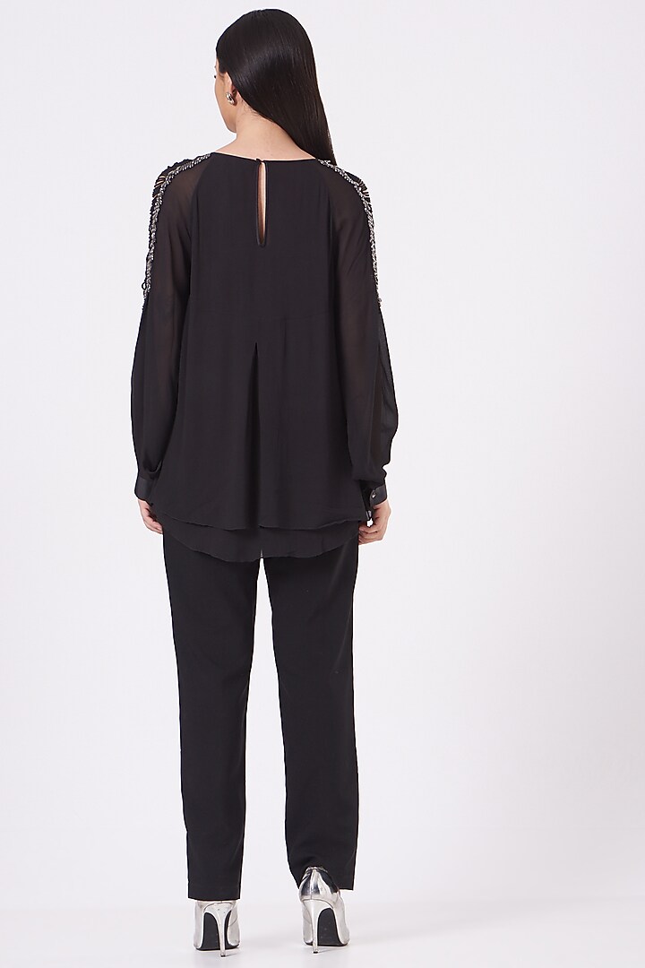 Black Embroidered Layered Top by Rohit Gandhi & Rahul Khanna at Pernia's Pop Up Shop