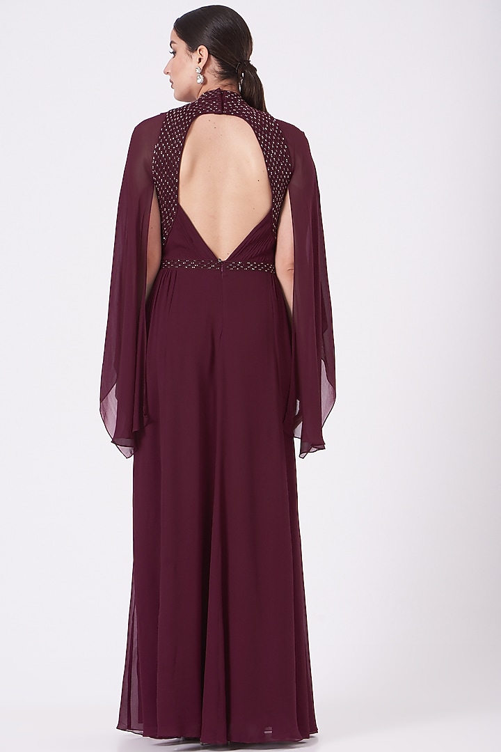 Wine Embroidered Jumpsuit by Rohit Gandhi & Rahul Khanna at Pernia's Pop Up Shop