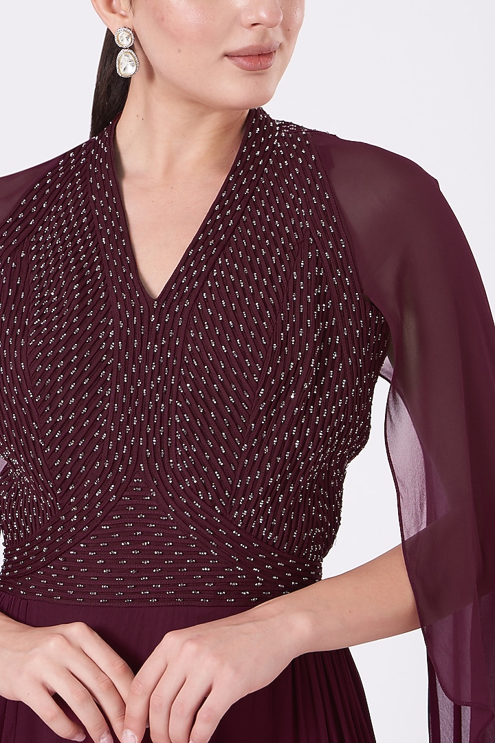Wine Embroidered Jumpsuit by Rohit Gandhi & Rahul Khanna at Pernia's Pop Up Shop