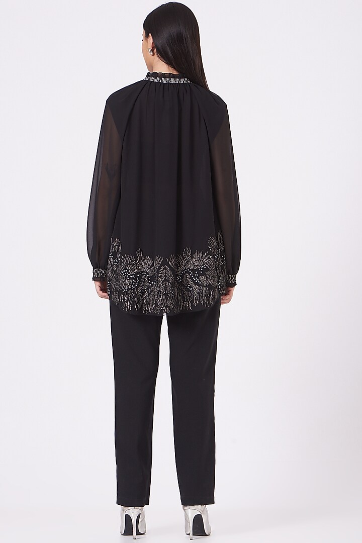 Black Viscose Georgette Top by Rohit Gandhi & Rahul Khanna at Pernia's Pop Up Shop