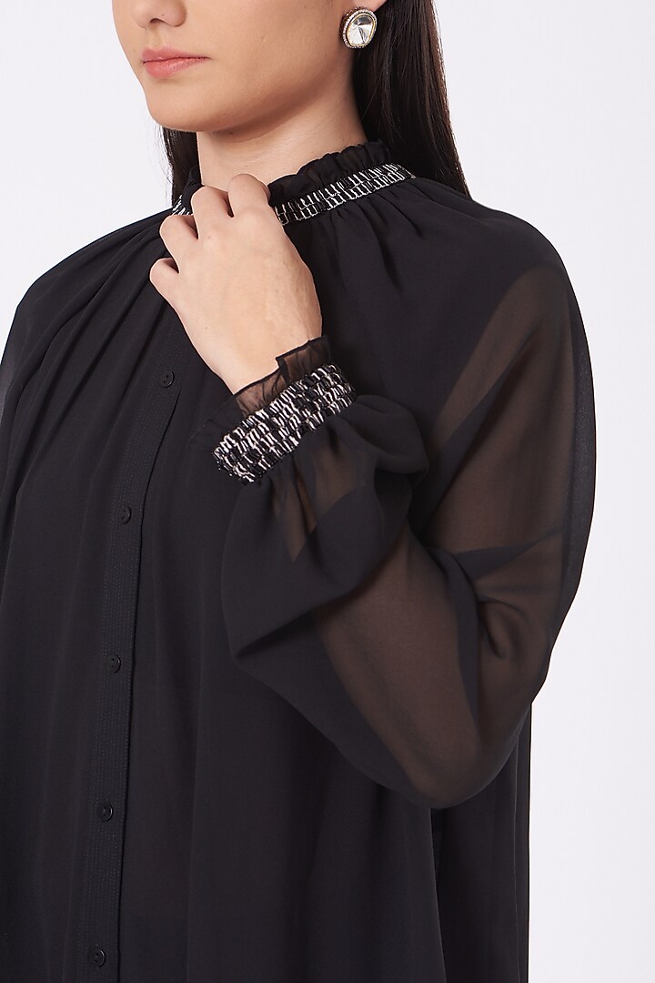Black Viscose Georgette Top by Rohit Gandhi & Rahul Khanna at Pernia's Pop Up Shop