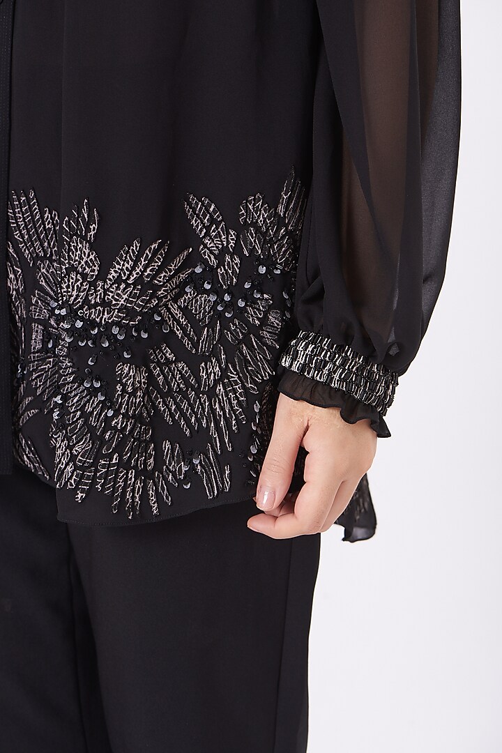 Black Viscose Georgette Top by Rohit Gandhi & Rahul Khanna at Pernia's Pop Up Shop