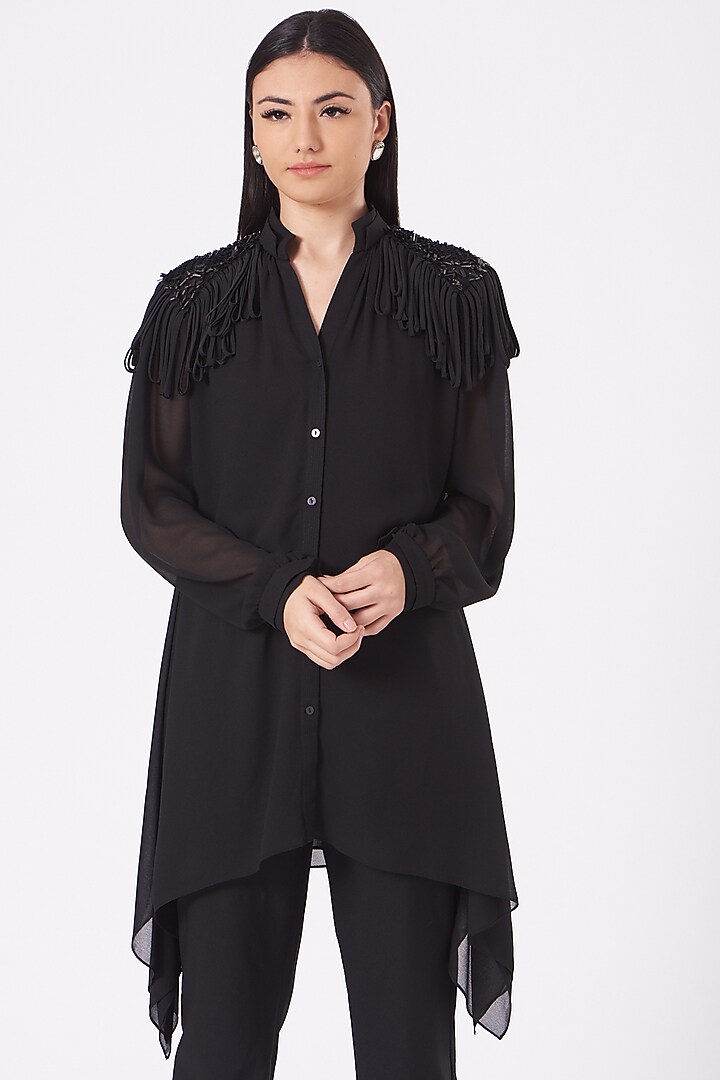 Black Georgette Top by Rohit Gandhi & Rahul Khanna at Pernia's Pop Up Shop