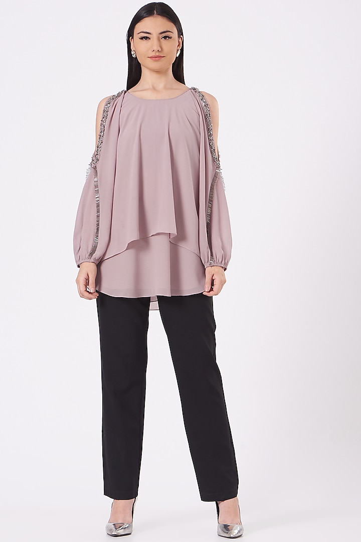 Lilac Rose Georgette Layered Top by Rohit Gandhi & Rahul Khanna