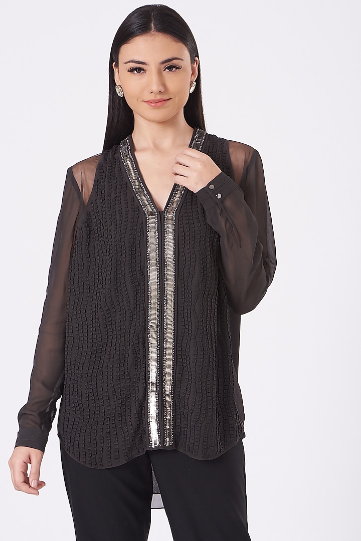 Black Tulle & Georgette Top by Rohit Gandhi & Rahul Khanna at Pernia's Pop Up Shop