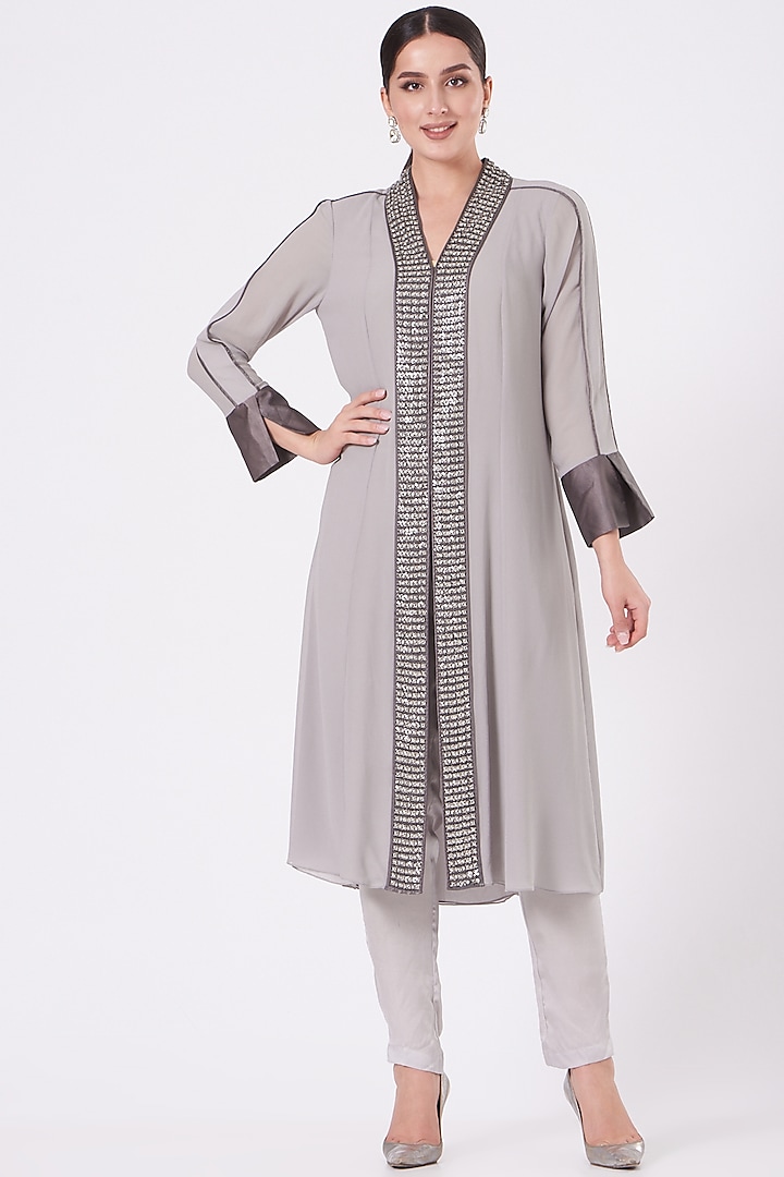 Grey Polyester Kurta Set by Rohit Gandhi & Rahul Khanna