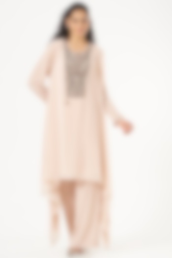 Blush Pink Poly Georgette Tunic Set by Rohit Gandhi & Rahul Khanna at Pernia's Pop Up Shop