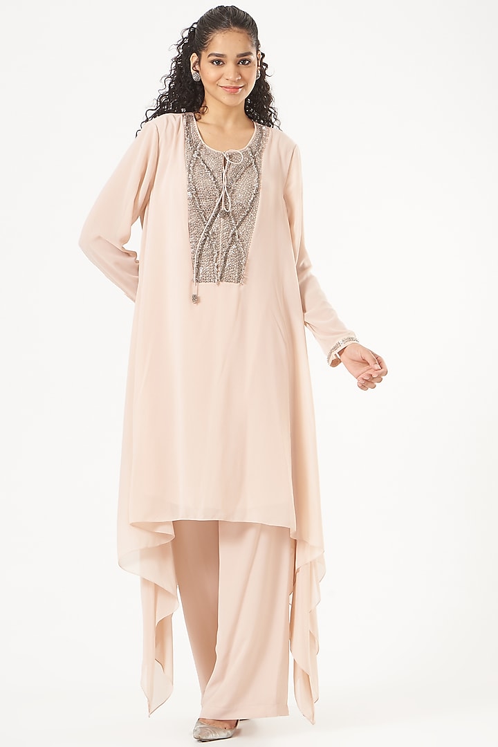 Blush Pink Poly Georgette Tunic Set by Rohit Gandhi & Rahul Khanna at Pernia's Pop Up Shop