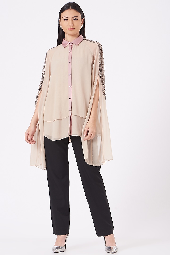 Blush Pink Poly Georgette Top by Rohit Gandhi & Rahul Khanna