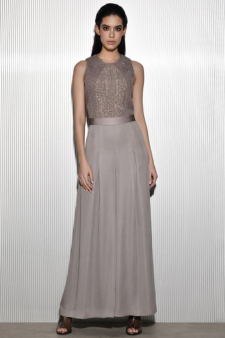 Mauve Grey Embroidered Jumpsuit by Rohit Gandhi & Rahul Khanna