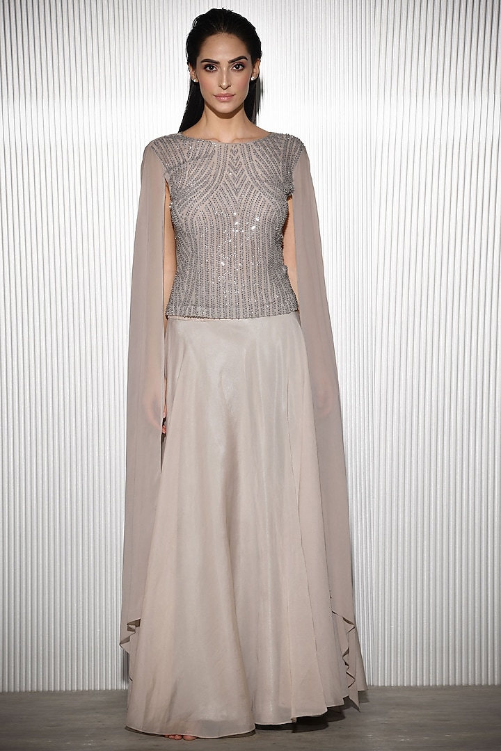 Light Grey Embroidered Top by Rohit Gandhi & Rahul Khanna