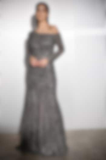 Charcoal Grey Embroidered Gown by Rohit Gandhi & Rahul Khanna