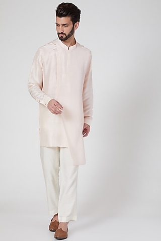 Blush Pink Silk Draped Kurta by Rohit Gandhi & Rahul Khanna Men