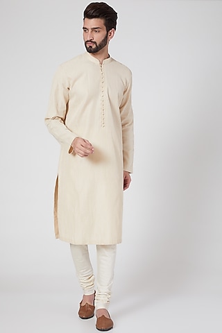 Beige Cotton Kurta Set by Rohit Gandhi & Rahul Khanna Men