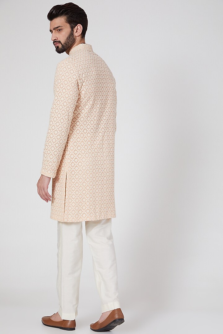 Peach Embroidered Wedding Sherwani by Rohit Gandhi & Rahul Khanna Men at Pernia's Pop Up Shop