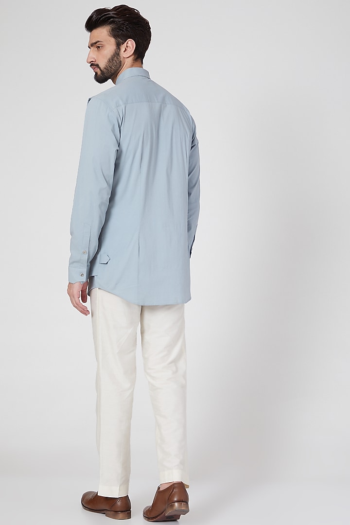 Sky Blue Cotton Multi Layered Party Wear Shirt by Rohit Gandhi & Rahul Khanna Men at Pernia's Pop Up Shop