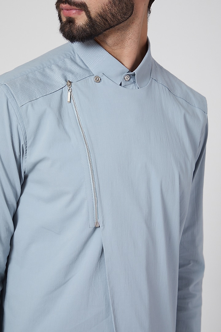 Sky Blue Cotton Multi Layered Party Wear Shirt by Rohit Gandhi & Rahul Khanna Men at Pernia's Pop Up Shop