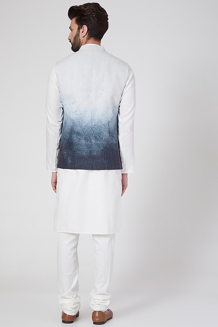White Cotton Digital Printed Nehru Jacket by Rohit Gandhi & Rahul Khanna Men at Pernia's Pop Up Shop