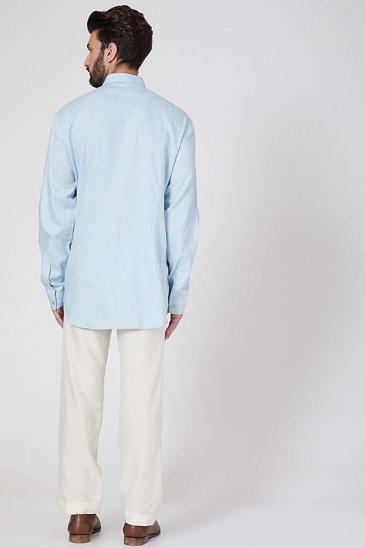 Sky Blue Cotton Multi Paneled Party Wear Shirt by Rohit Gandhi & Rahul Khanna Men at Pernia's Pop Up Shop