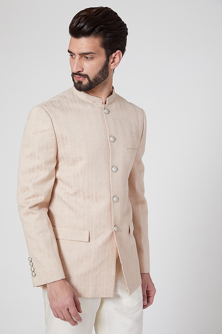 Blush Pink Embroidered Groom Bandhgala by Rohit Gandhi & Rahul Khanna Men at Pernia's Pop Up Shop