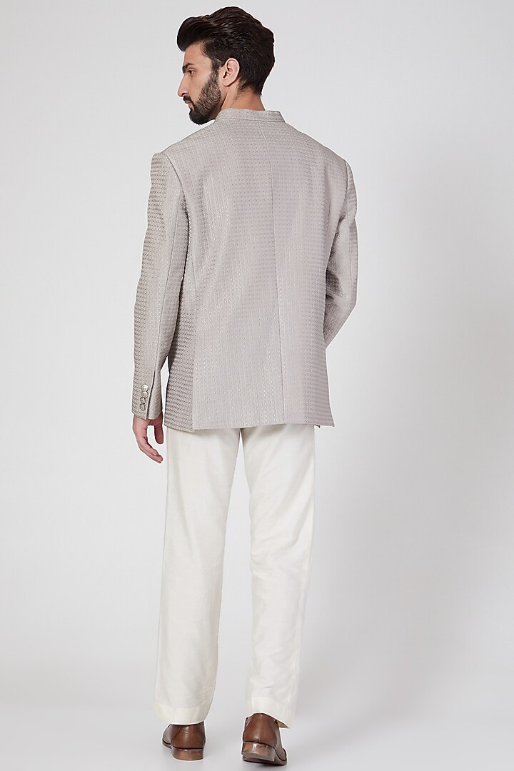 Grey Embroidered Groom Bandhgala by Rohit Gandhi & Rahul Khanna Men at Pernia's Pop Up Shop